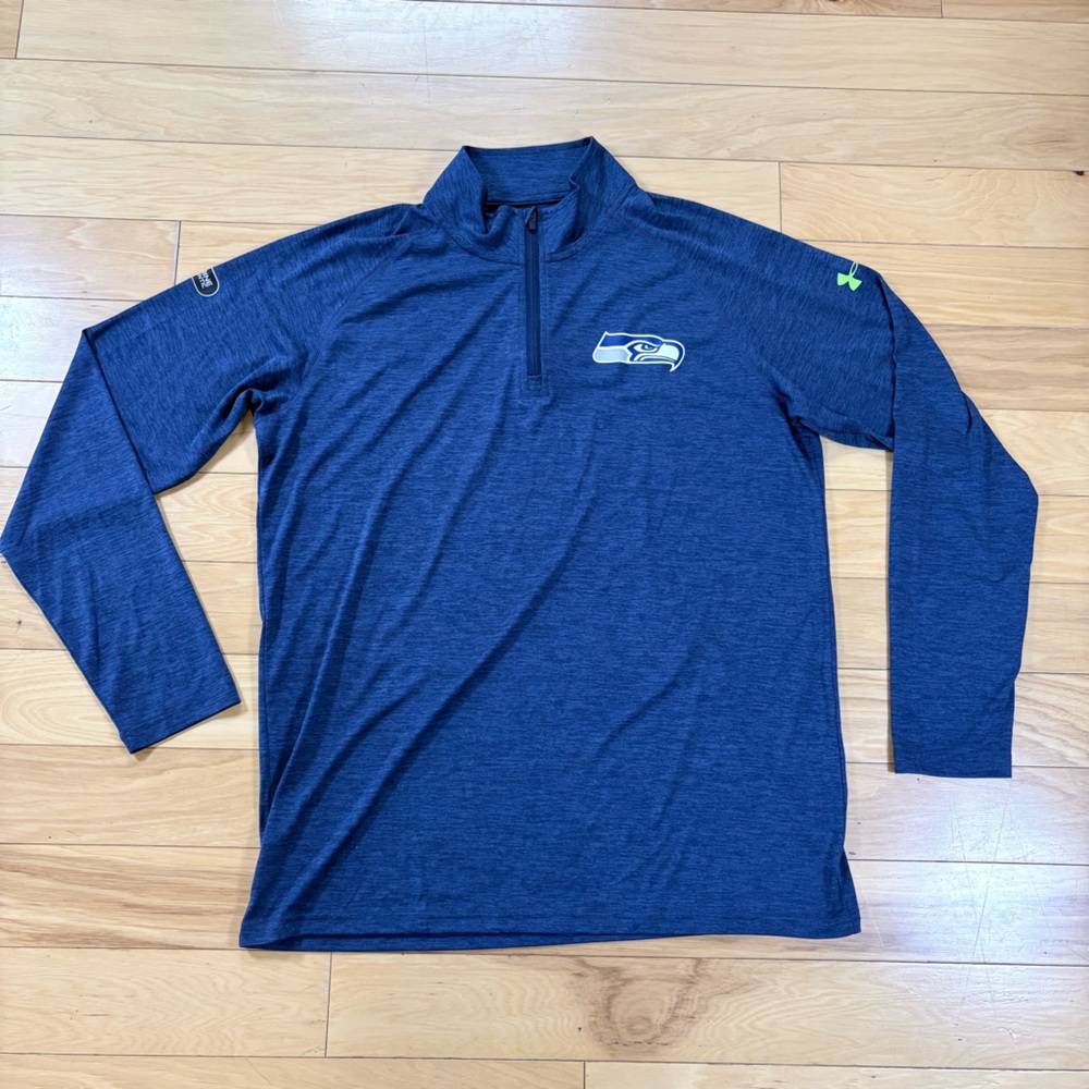 Under Armour NFL Combine Seattle Seahawks 1/4 Zip Mens Sz M Blue Loose Heat Gear - Picture 5 of 6